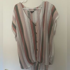 Torrid Women's Striped Button-Down Blouse - Pink, Green, White